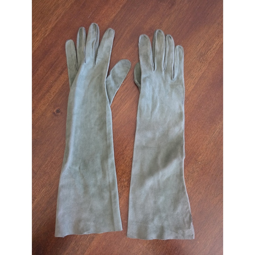 Max Mara S Women Green Gloves Italy Classic Elbow Long Leather